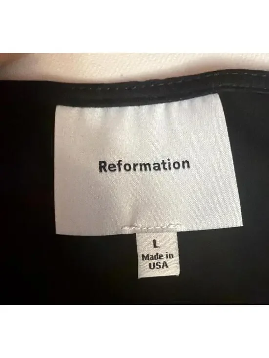 New Reformation Margot Asymmetric Peplum Knit Top In Black Size L - Picture 6 of 8